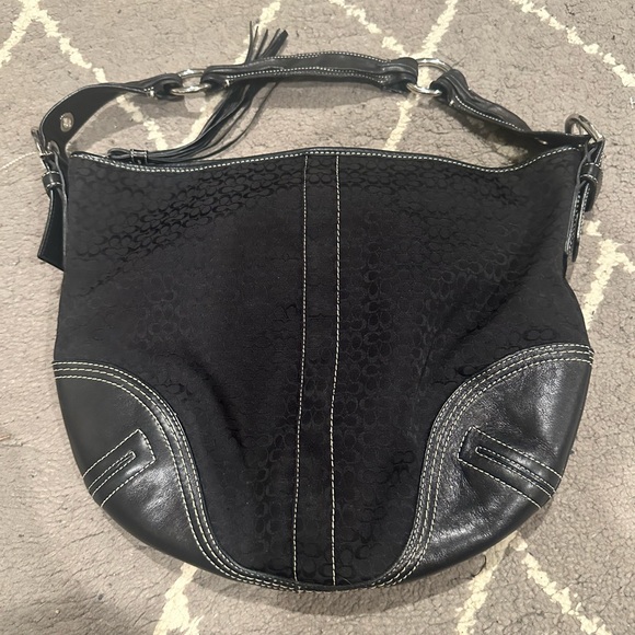 Vintage Y2k Coach 2158 Signature Hobo Shoulder Bag Black Canvas Mini C logo Soho - Picture 1 of 10